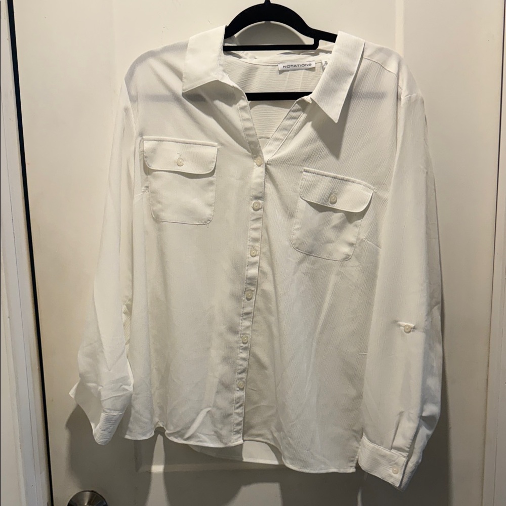 Notations Textured White Blouse size XL. Soft and flowy. Button down.Roll sleeve